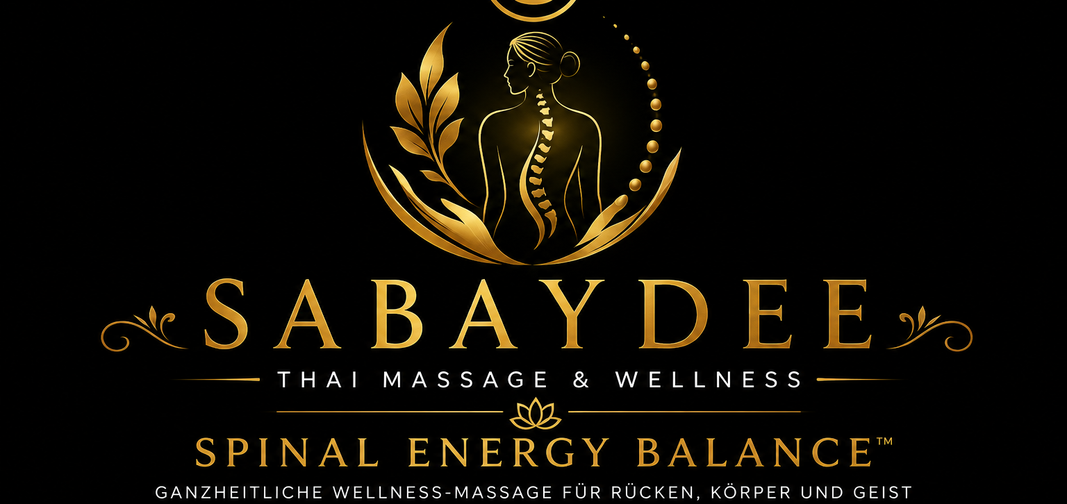 SABAYDEE SPINAL ENERGY BALANCE ist eine sanfte, ganzheitlich ausgerichtete Wellness-Anwendung, die Entspannung, bewusste Körperwahrnehmung und das persönliche Wohlbefinden miteinander verbindet. Im Mittelpunkt steht der Bereich entlang der Wirbelsäule und des Rückens. Mit achtsamen, sanften Berührungen und gezielten Impulsen entsteht ein Raum, in dem der Körper zur Ruhe kommen und tiefe Entspannung erfahren kann. Was erwartet Sie? Während der Anwendung dürfen Sie einfach loslassen. Die ruhige Atmosphäre und die sanften Impulse können dabei unterstützen, den eigenen Körper bewusster wahrzunehmen, zur Ruhe zu kommen und neue Leichtigkeit zu erleben. Viele Menschen empfinden die Behandlung als besonders angenehm in Zeiten von Stress, innerer Unruhe oder körperlicher Anspannung. Die Anwendung kann das Wohlbefinden unterstützen bei: * Stress und dem Wunsch nach tiefer Entspannung * innerer Unruhe und Anspannung * dem Bedürfnis nach Ruhe und Regeneration * dem Wunsch nach bewussterer Körperwahrnehmung * mentaler und körperlicher Erschöpfung * dem Wunsch, sich wieder ausgeglichener und leichter zu fühlen Ihre persönliche Auszeit Jeder Mensch nimmt die Behandlung unterschiedlich wahr. Deshalb wird die SABAYDEE SPINAL ENERGY BALANCE individuell und achtsam auf Ihr persönliches Empfinden abgestimmt. Gönnen Sie sich eine besondere Auszeit – einen Moment nur für sich, um zur Ruhe zu kommen, loszulassen und neue Balance zu finden. SABAYDEE Thai Massage & Wellness Entspannung für Körper, Geist und Seele. Hinweis: SABAYDEE SPINAL ENERGY BALANCE ist eine Wellness- und Entspannungsanwendung. Sie stellt keine medizinische oder therapeutische Behandlung dar und ersetzt keine ärztliche, physiotherapeutische oder heilpraktische Diagnose oder Behandlung. SABAYDEE SPINAL ENERGY BALANCE
Entspannung · Körperwahrnehmung · innere Balance